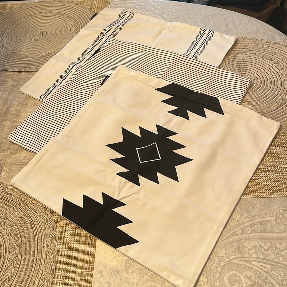 Homfiner set of three NEW Woven cotton Canvas Zippered Pillow Covers
